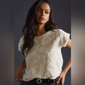 Maeve Cream Textured Short-Sleeve Tee